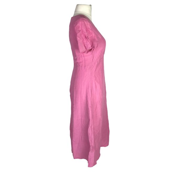 Whistles Linen Mix Midi Dress Pink Size 16 Frill Sleeves Empire Waist - Picture 4 of 14